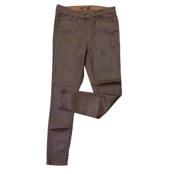 RALPH LAUREN Women Premier Skinny Ankle Waxed Denim PANTS‎ Size 10 Brown - Picture 1 of 6